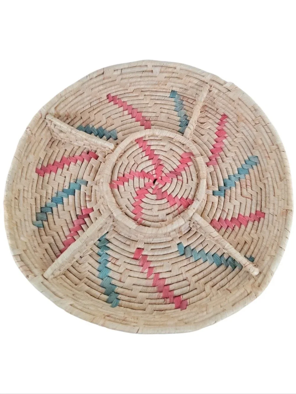 Vintage Boho Coiled Raffia Straw Sectional Basket ~ Chips & Dip Basket/ Decor